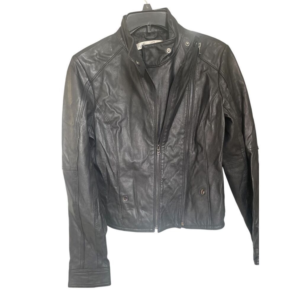 Kenneth Cole New York leather Jacket Black M. Women 
Moto